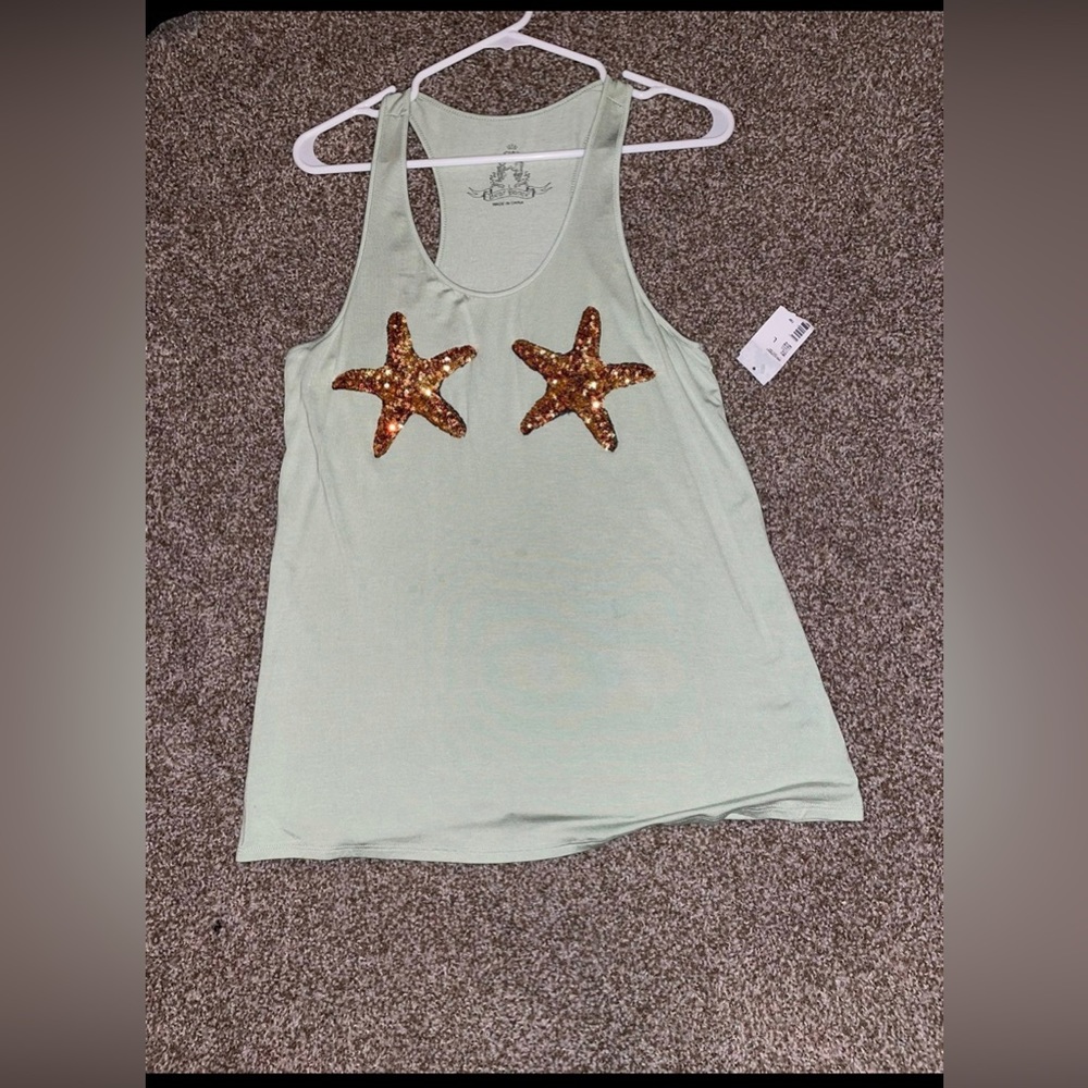 Brand new mint green sequence seashell top. Great for going out cute and comfy